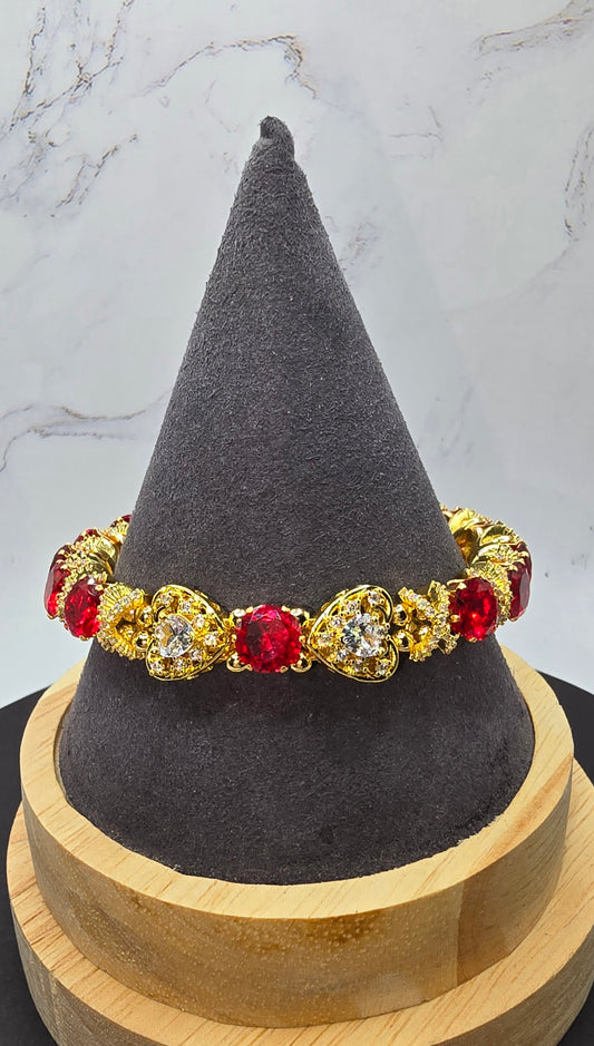 Red and Gold X O  Hearts Bracelet