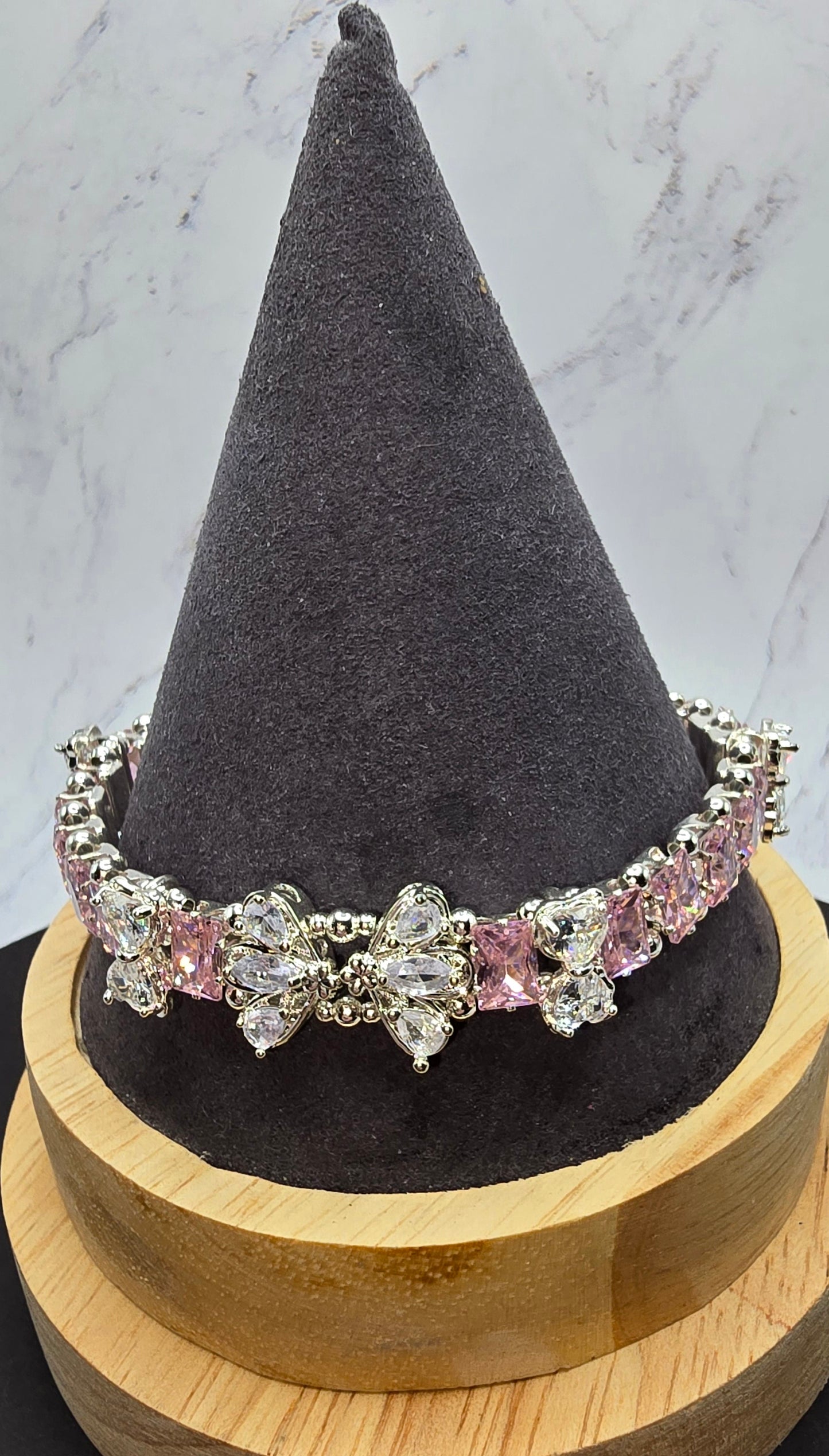 Pink and Clear Zircon Bracelet (8.5 in)