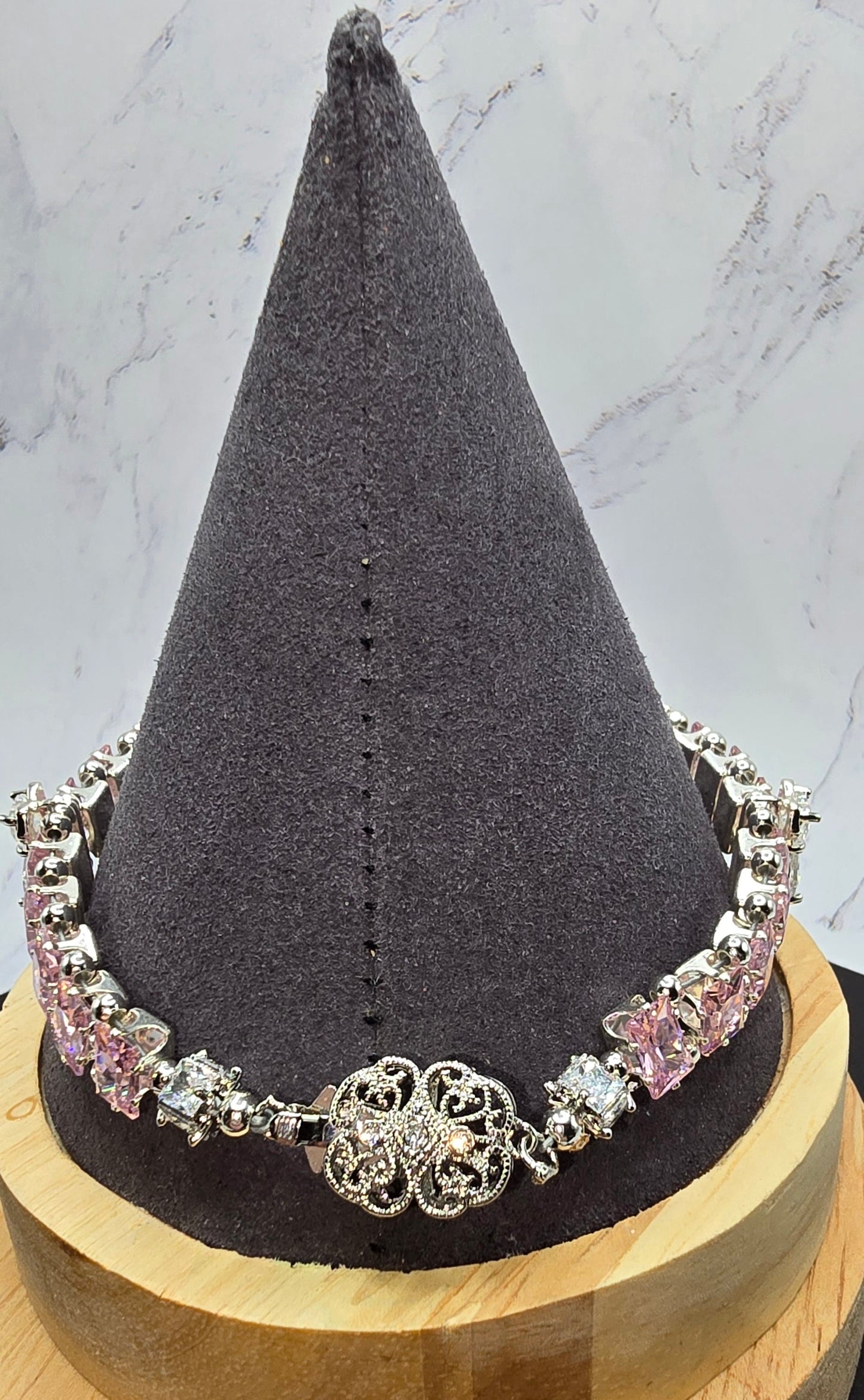 Pink and Clear Zircon Bracelet (8.5 in)