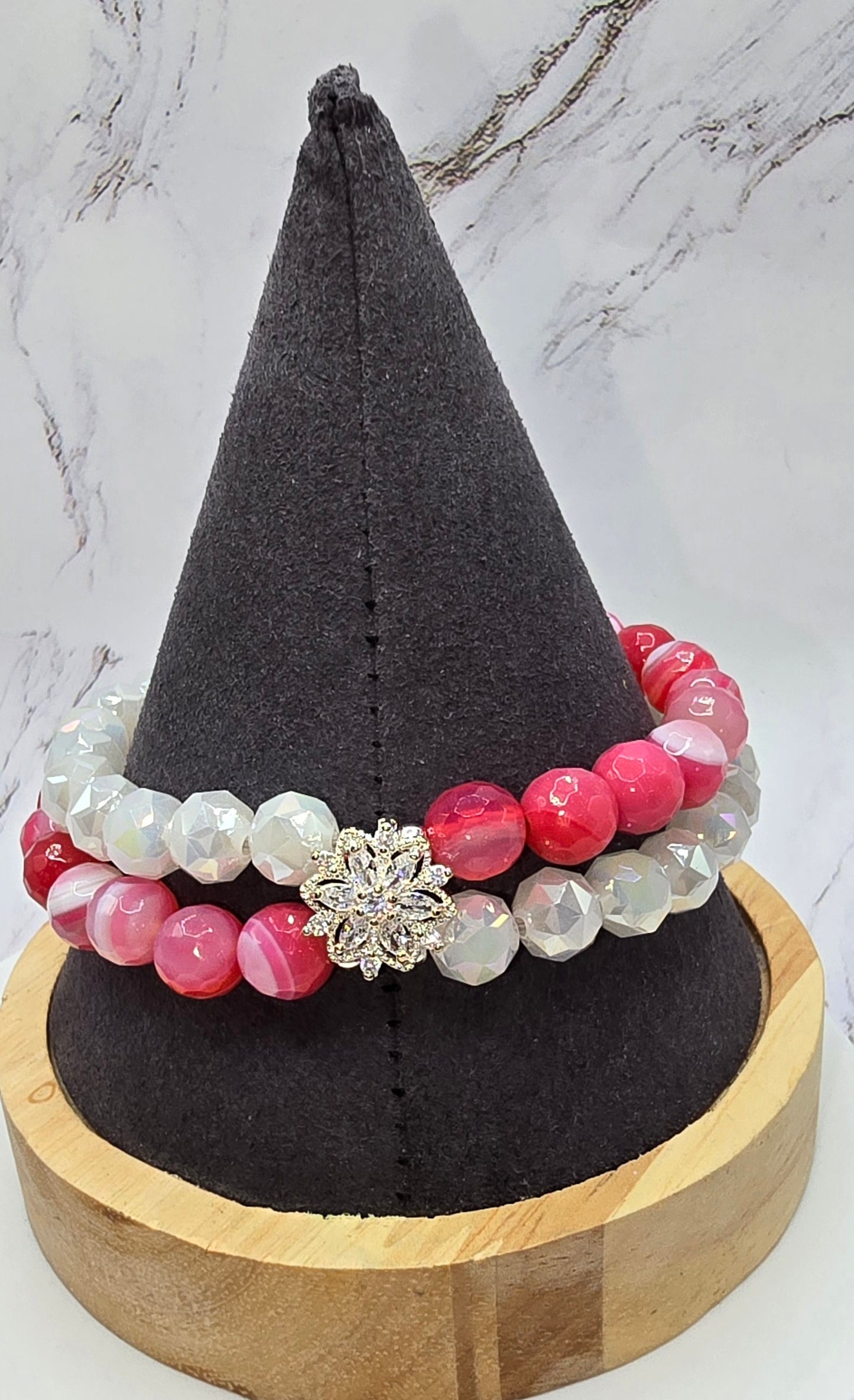 Pink Fire Agate and White