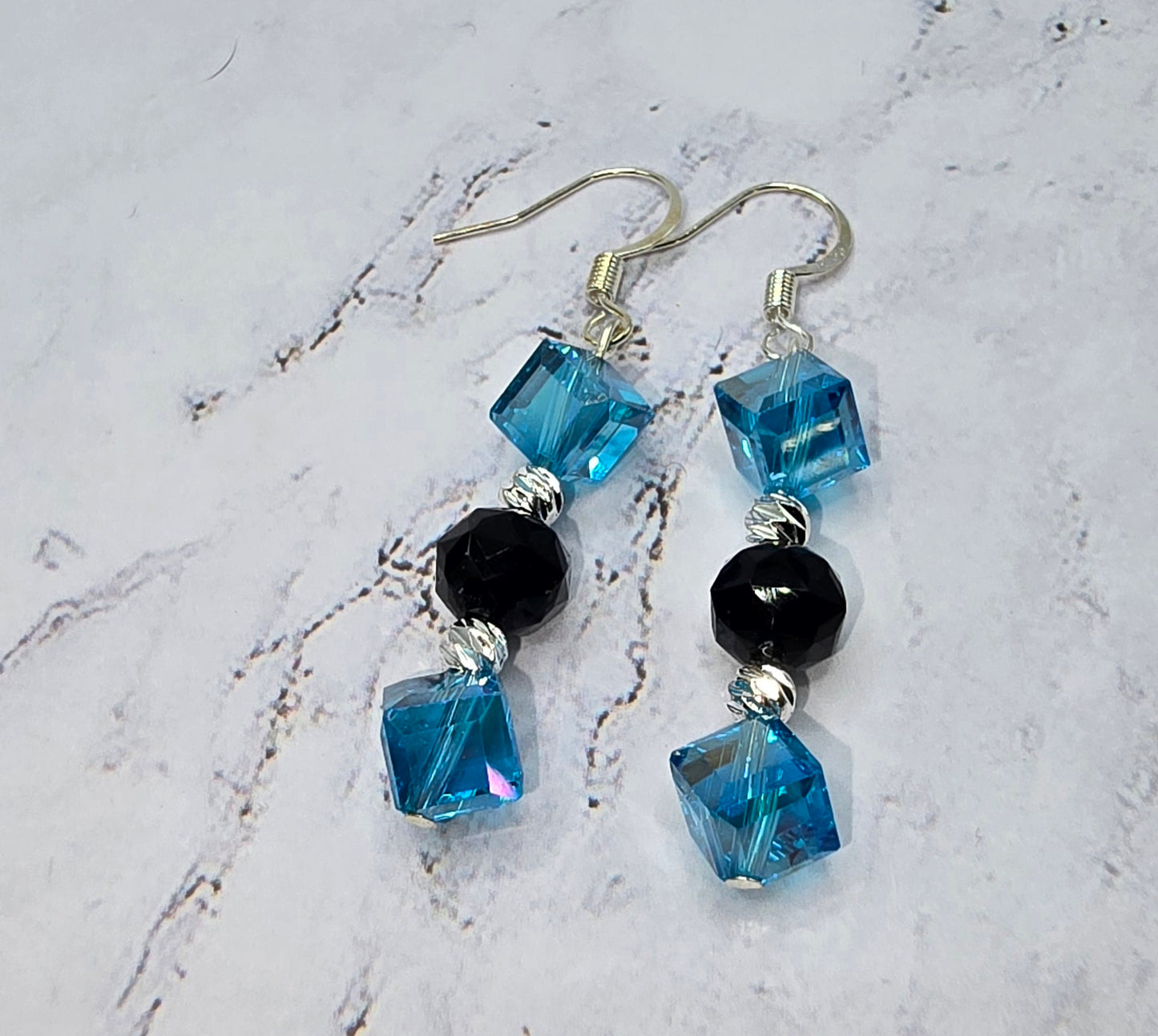 Black and Blue Dangle Earrings