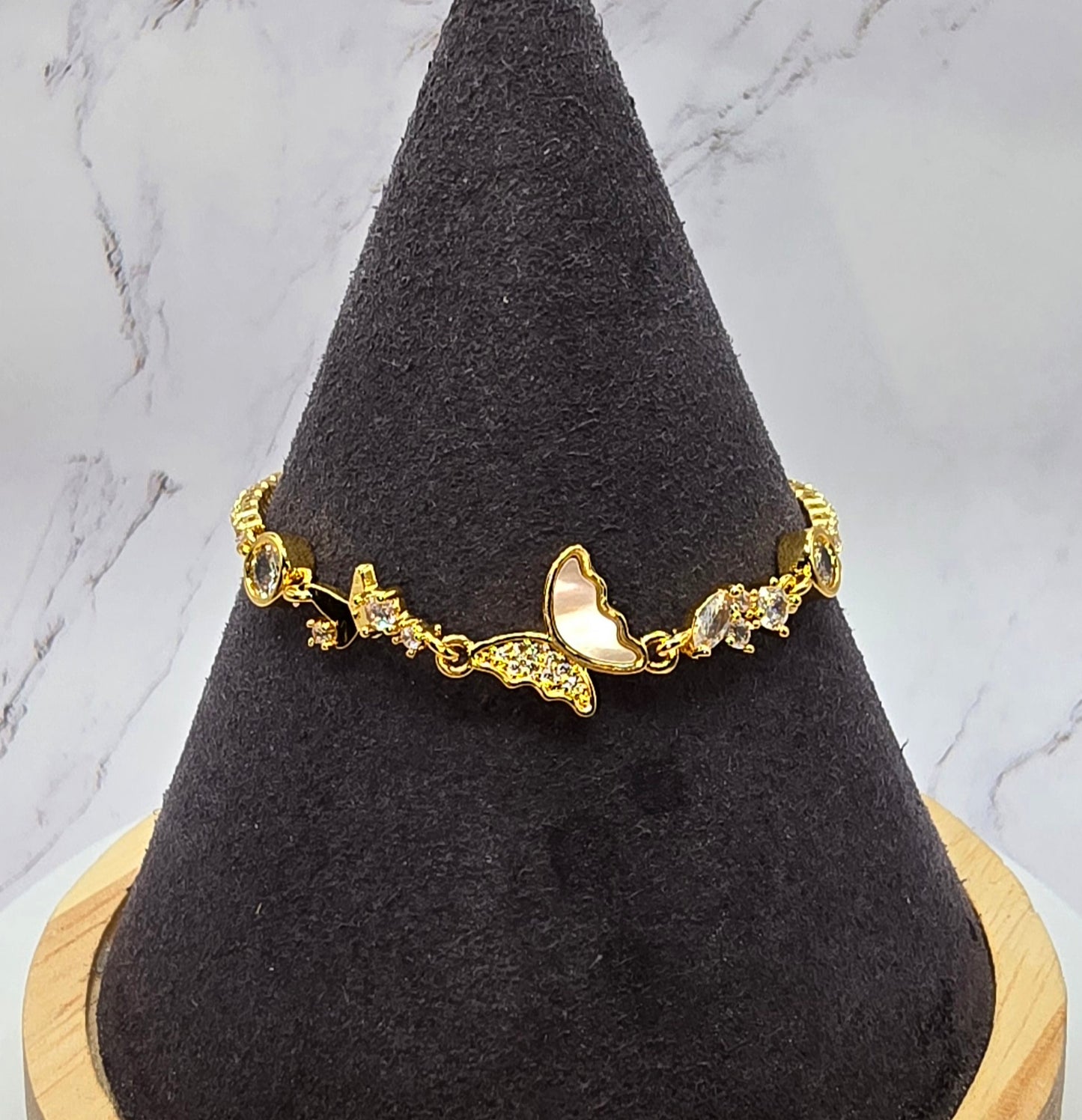 Butterfly Shell Bling Gold Slide Bracelet