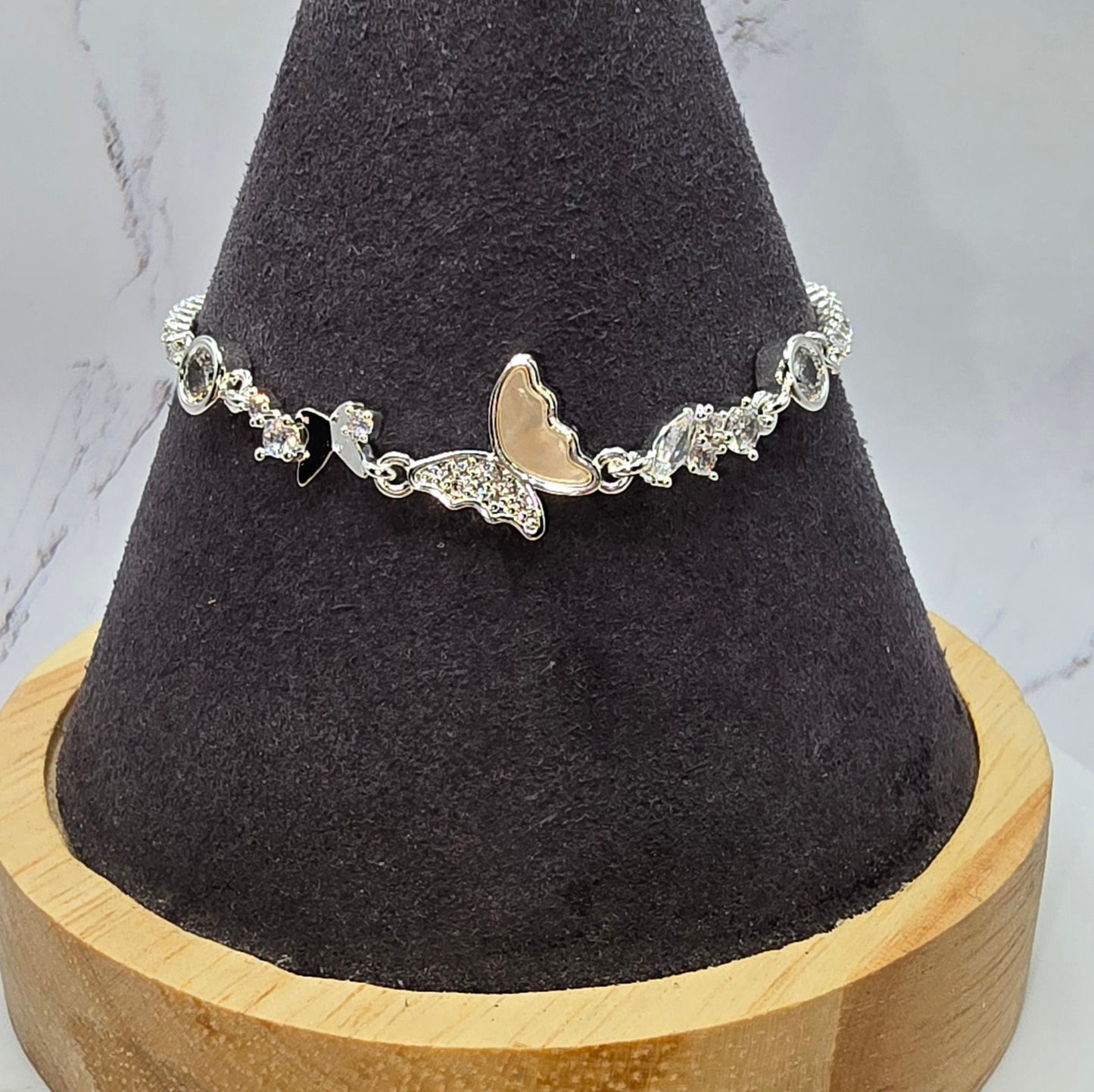 Butterfly with Shell Bling SILVER Slide Bracelet