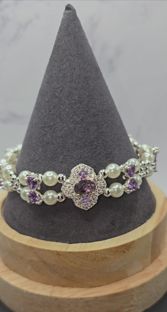 Purple and Pearls Bracelet (8 in)
