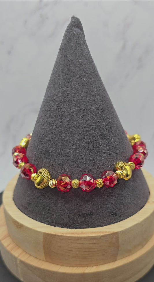 Red and Gold Hearts Bracelet