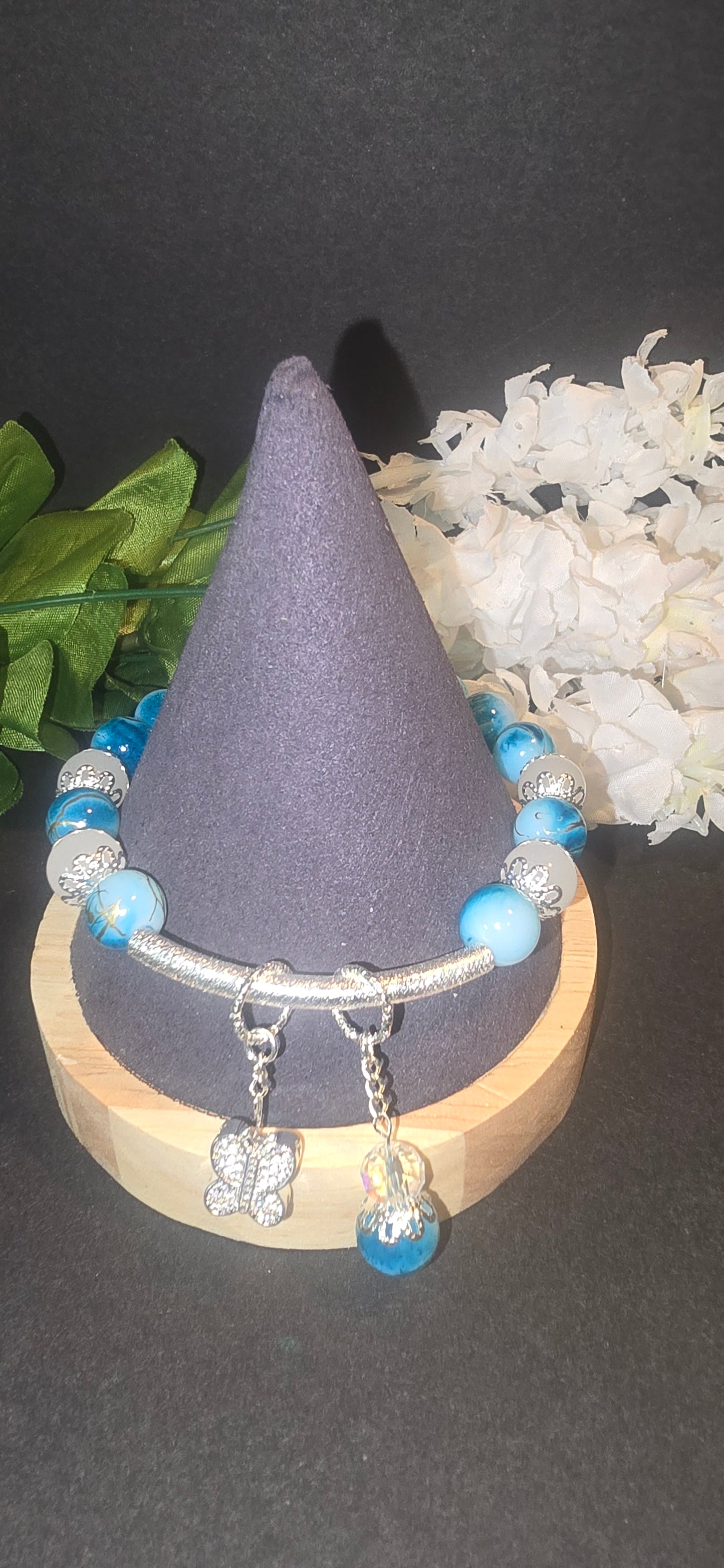 Blue and Silver Beaded Bracelet