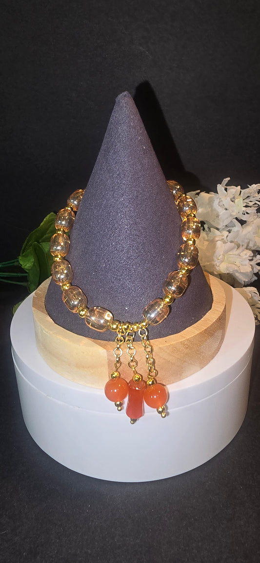 Champaign and Orange beaded bracelet