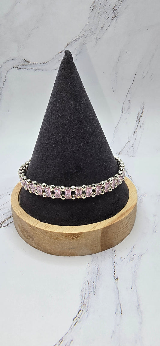 Pink and Silver Bracelet Magnetic Clasp (8 inches)