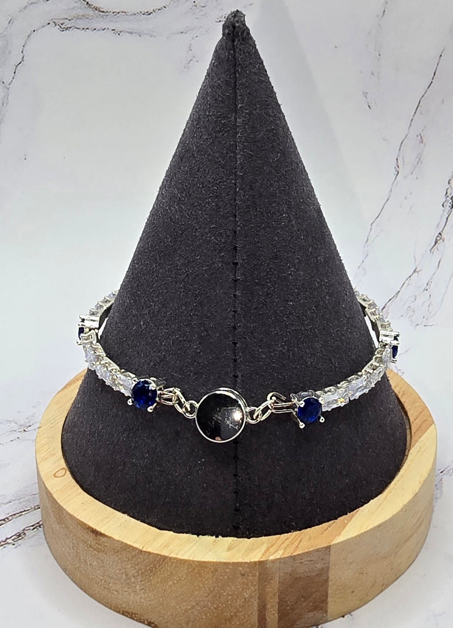 Blue and Silver Jeweled Bracelet (8 inches)