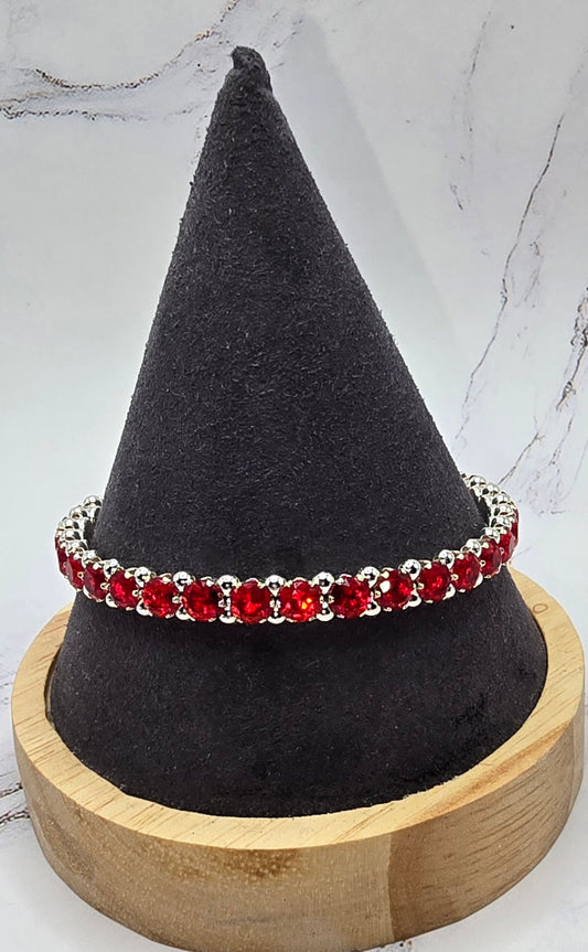 Red and Silver Round Jeweled Bracelet (8 inches)