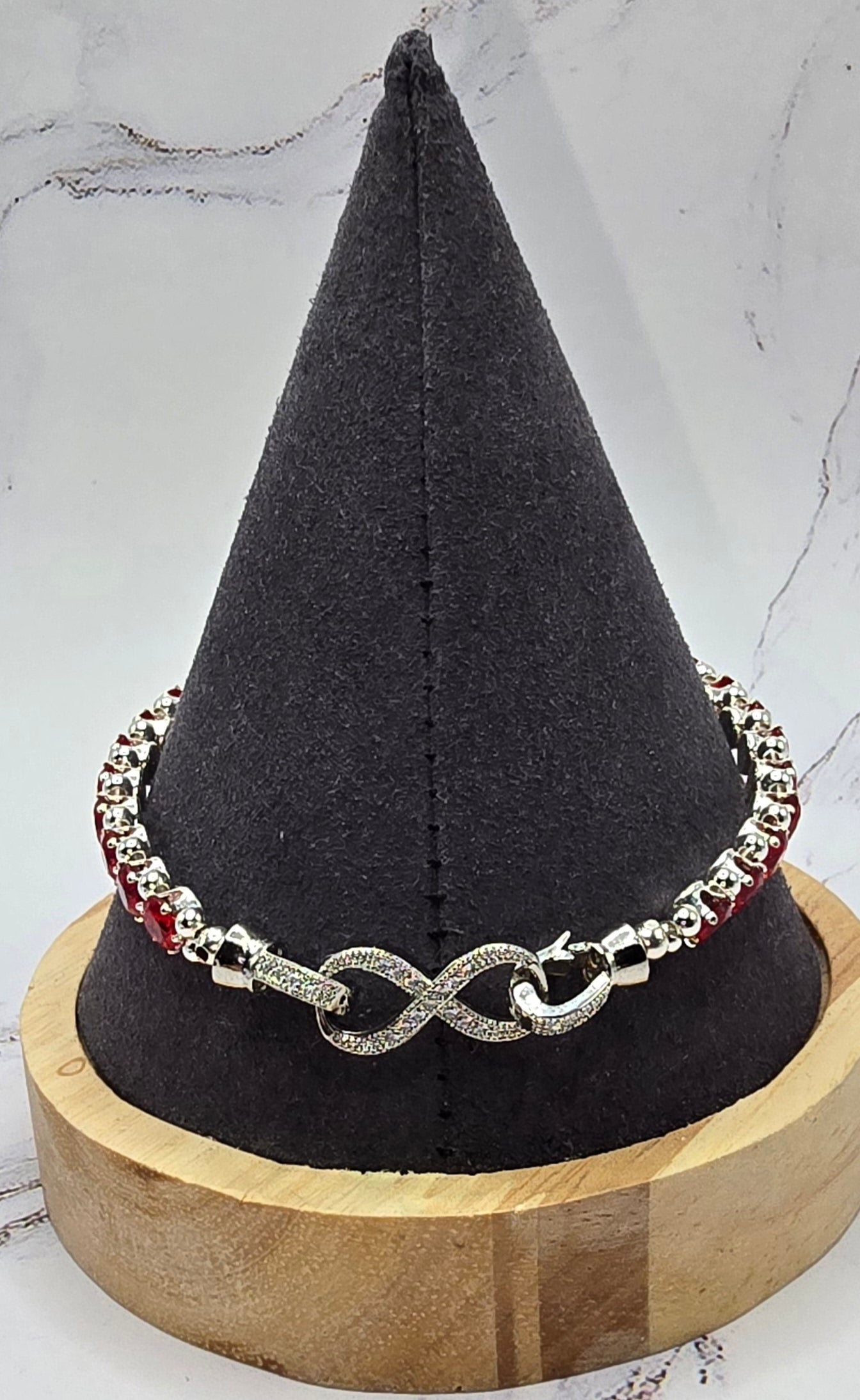 Red and Silver Round Jeweled Bracelet (8 inches)