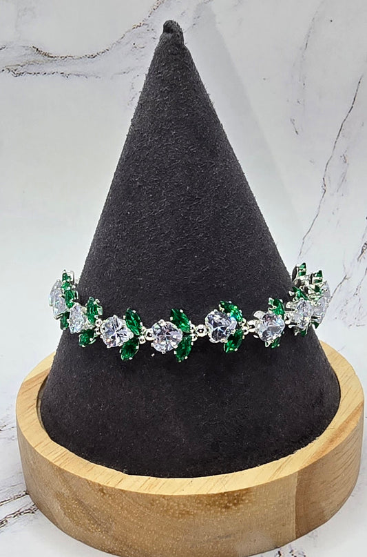 Green and Silver Heart Jeweled Bracelet (8 inches) (Copy)