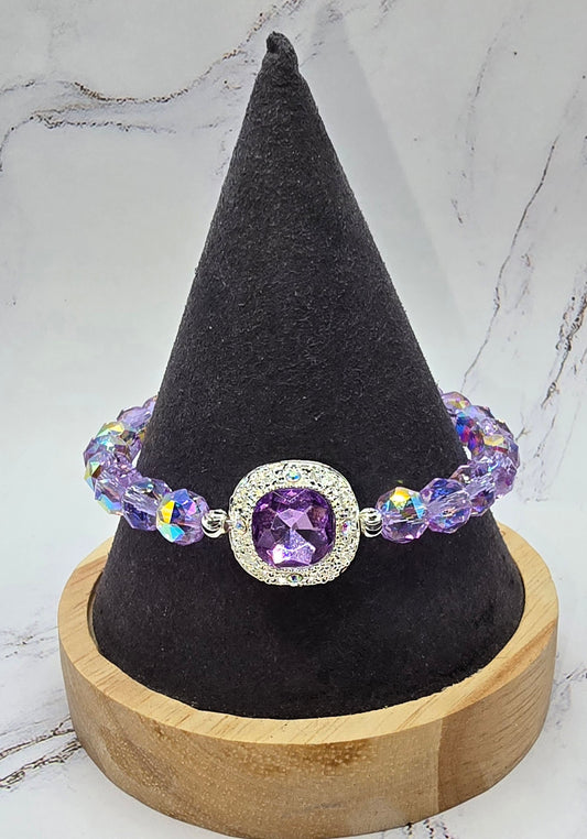 Purple and Siver Jeweled Bracelet (7.5 inches)