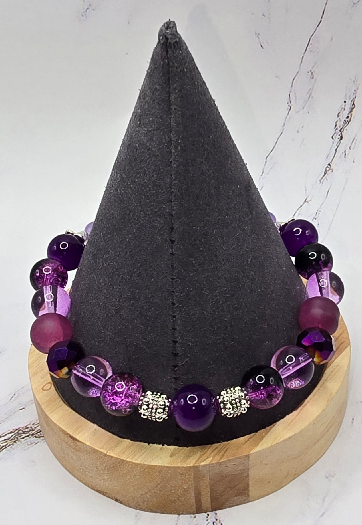 Purple and Silver Beaded Bracelet