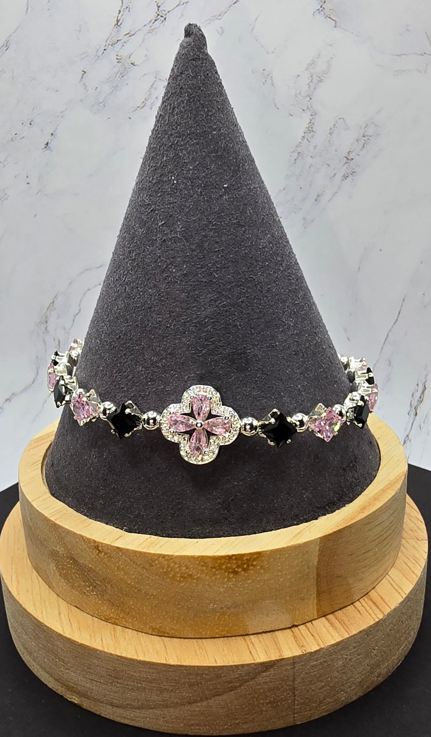 Pink and Black Zircon Slide Bracelet