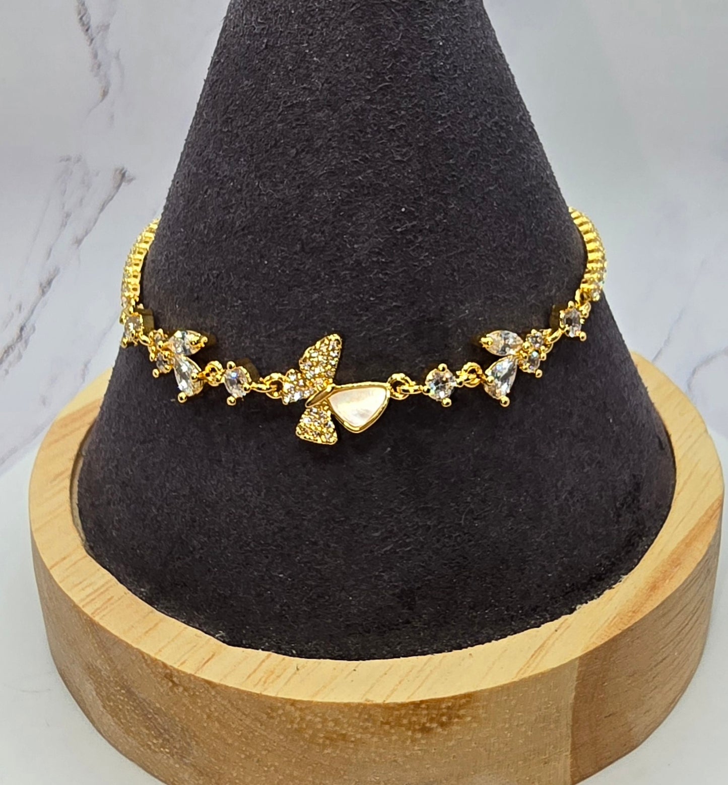 Butterfly with Shell Bling Gold Slide Bracelet