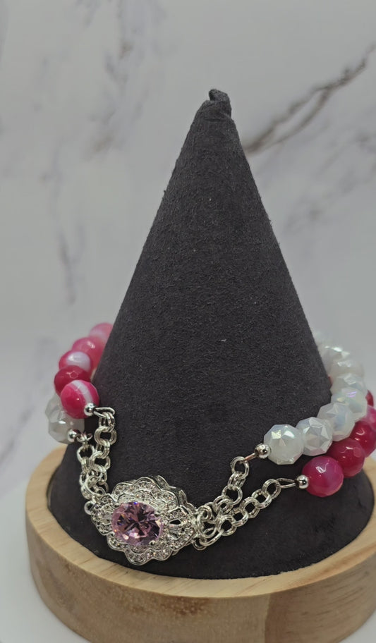 Pink Fire Agate and White