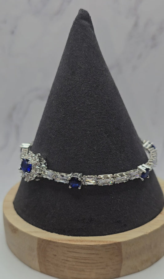 Blue and Silver Jeweled Bracelet (8 inches)